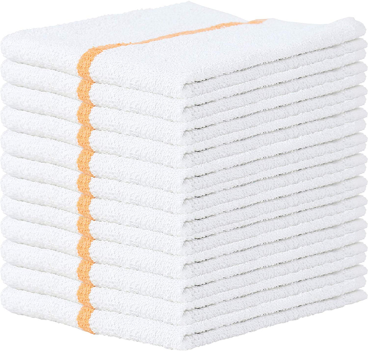 120 PC New Cotton Blend White Restaurant Bar Mops Kitchen Towels (10 Dozen  ) (120, Gold Stripe), 32 Oz, by My Tendo Store