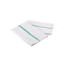 Utowels Premium 24 Pack White with Green Stripe Bar Mop Microfiber Towels for Home, Kitchen, Restaurant Cleaning (White/Green Stripe, 14inx18in)